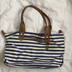 Navy and White Striped Canvas Tote